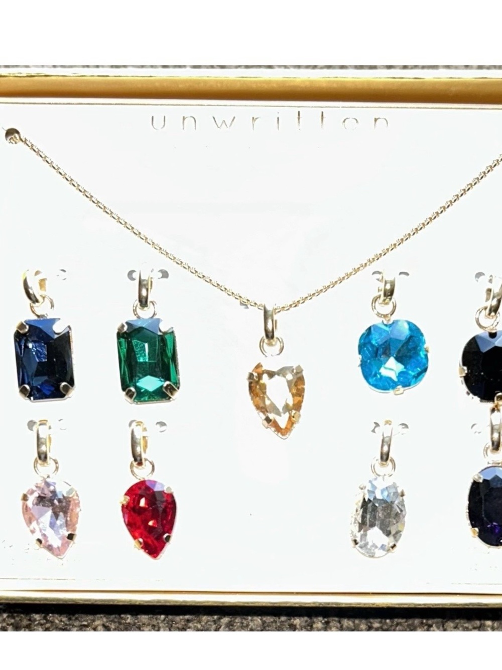 Unwritten Goldtone Necklace with Interchangeable Glass Charms 16" NWT